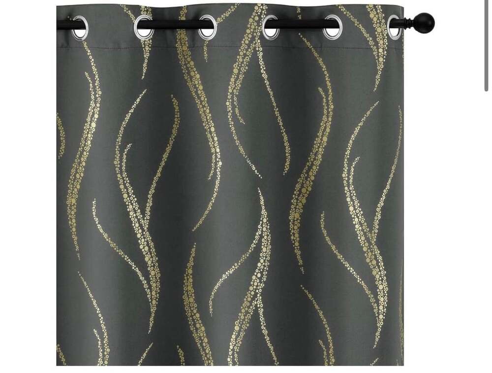 Dark Grey Blackout Curtains Foil Print Grommet 42 x 54 Inch